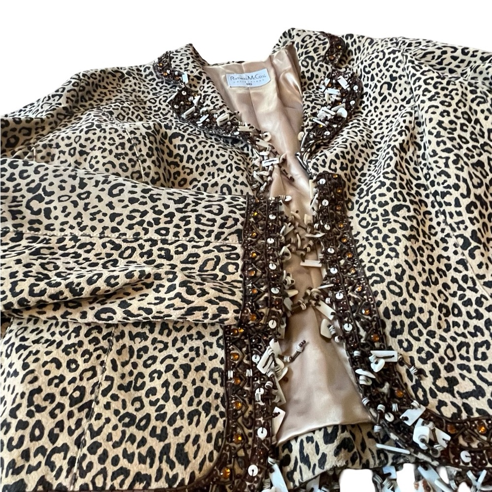 Pamela McCoy Leather Jacket Leopard & sequin embellished jacket 2x leather coat